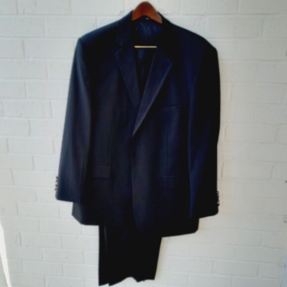 Wedding Tux FELLINI 2 Pc Two Buttons Jacket/Pants Wool Black Sz:44R/… - Picture 1 of 14
